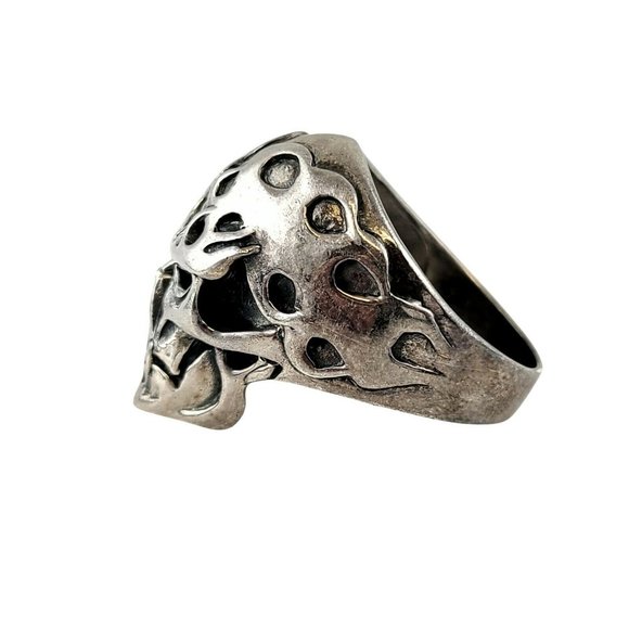 Men's Sterling Silver Flaming Skull Biker Ring - Picture 3 of 10